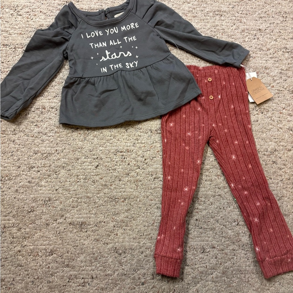 Gray Long Sleeve Top and Red Pants Set